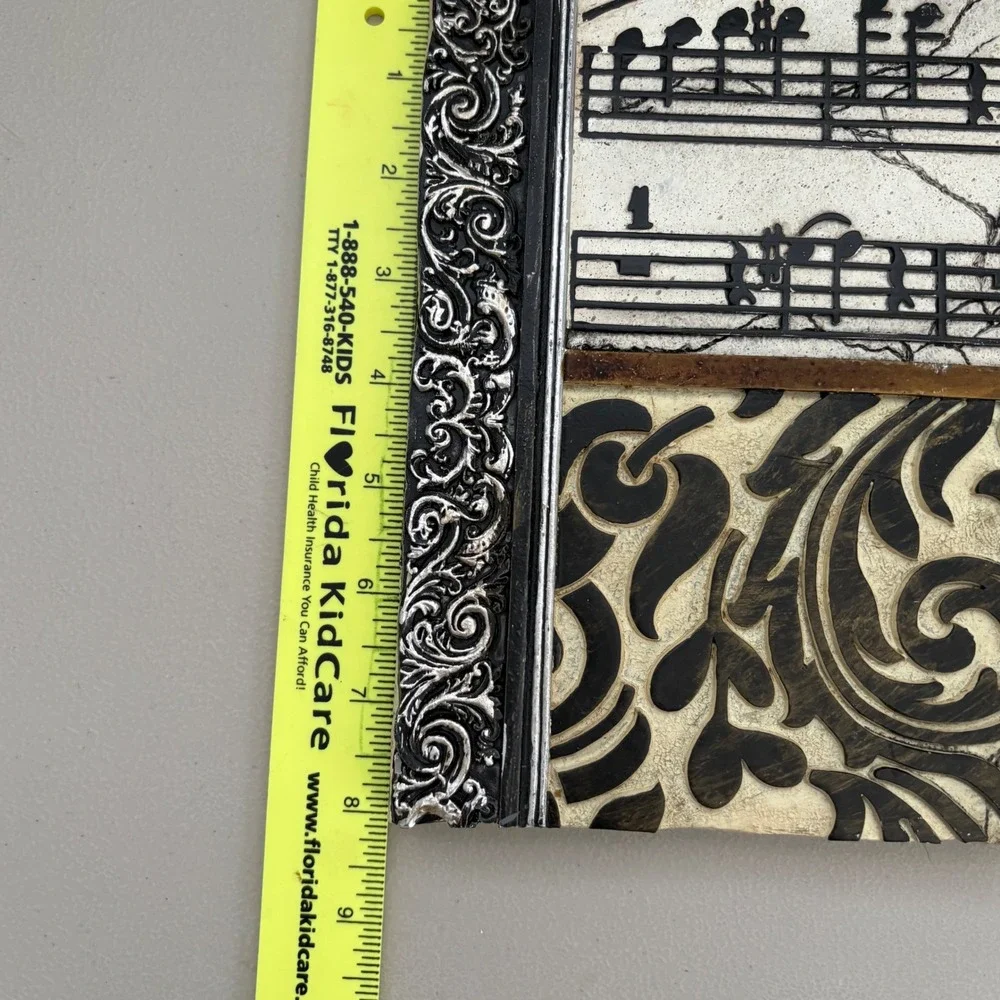 New View Gifts Music Note‎ Damask Scroll Wall Plaque Decor Silver Black Ivory